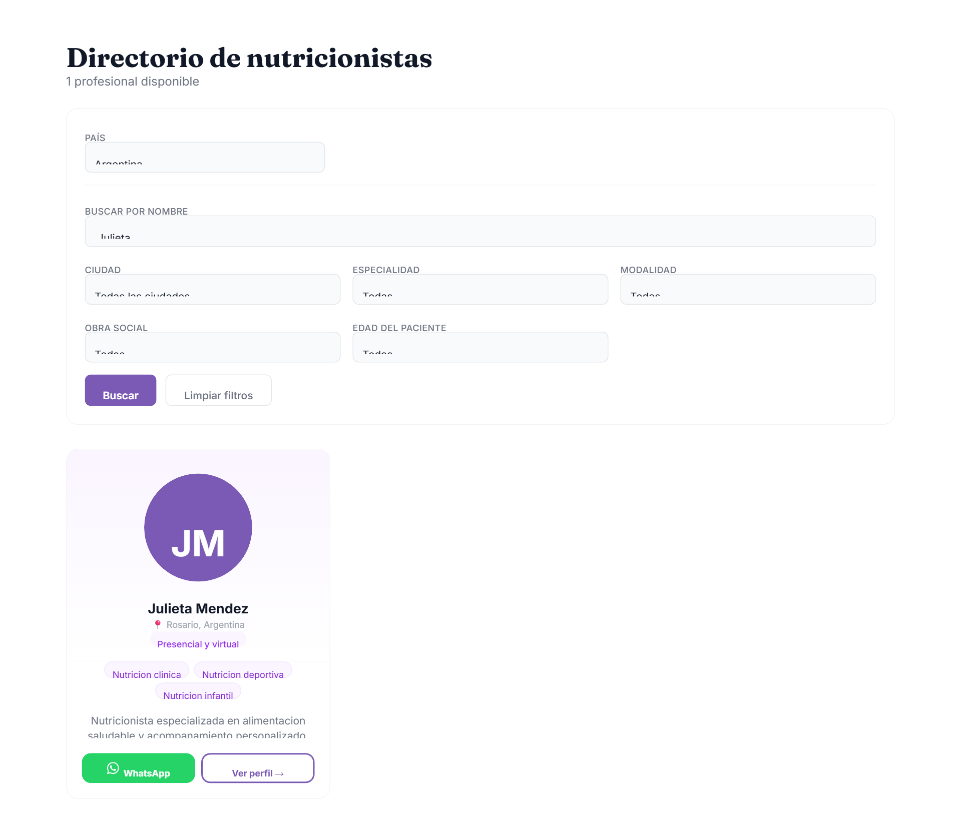Perfil público en el directorio